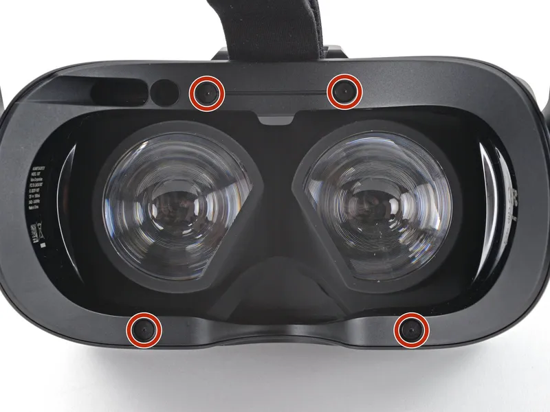 Four T5 Torx screws highlighted on the headset