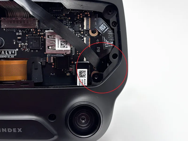 Front view with highlighted area where the cable exits